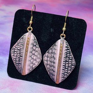 Handmade Pink and Copper Diamond Geometric Print Earrings